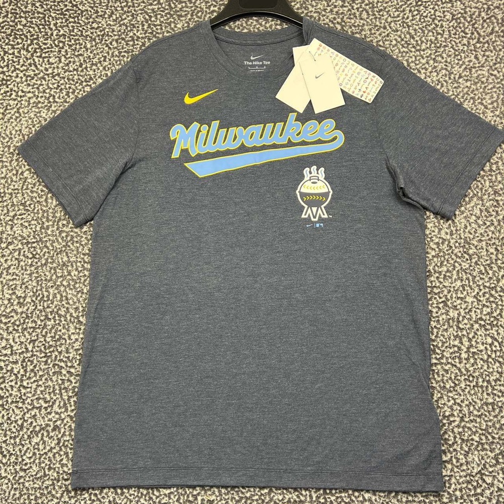 Nike Milwaukee Brewers MLB Shirt Men Large Navy Blue Short Sleeve New L